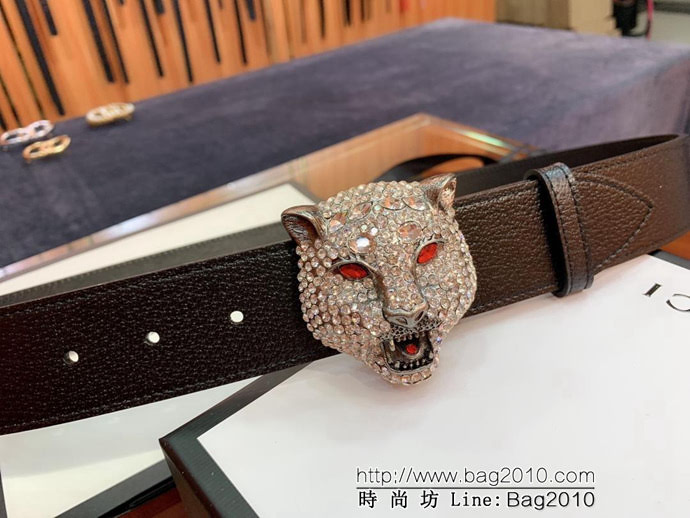 GUCCI古馳 官網爆款 正品規格 原單品質 進口豬皮紋 施華洛水晶滿鑽扣 男女通用 爆款皮帶  xfp1322